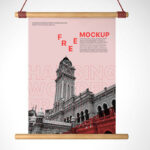 Hanging Wooden Frame Poster Mockup in Front View