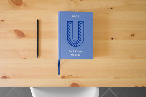 Hard Cover Mockup of a Book with a Ribbon Bookmark