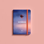 Hardcover Notepad with Elastic Band in Top View Mockup