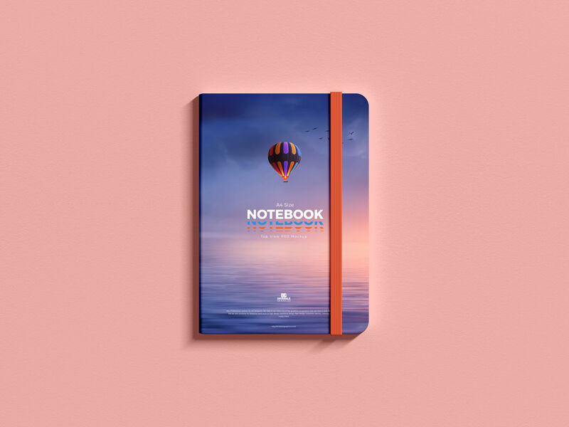 Hardcover Notepad with Elastic Band in Top View Mockup