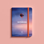 Hardcover Notepad with Elastic Band in Top View Mockup