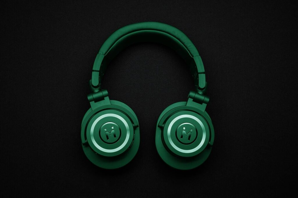 Headphones Placed in the Top View Mockup