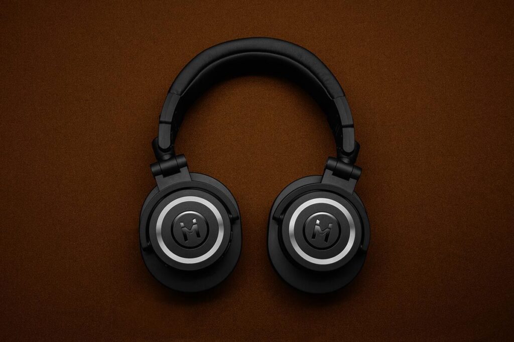 Headphones Placed in the Top View Mockup