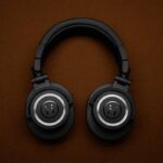 Headphones Placed in the Top View Mockup