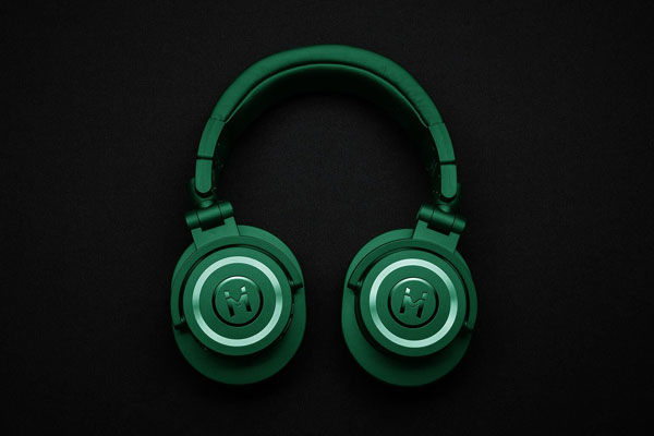 Headphones Placed in the Top View Mockup