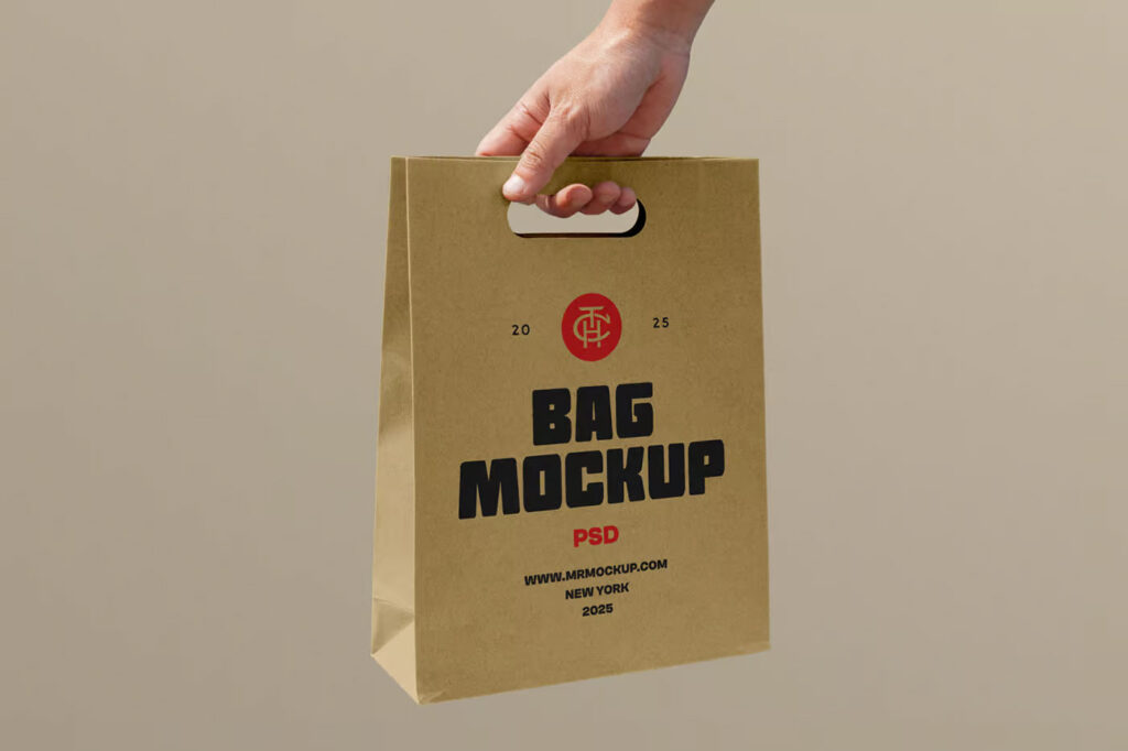 Holding Craft Paper Bag Mockup