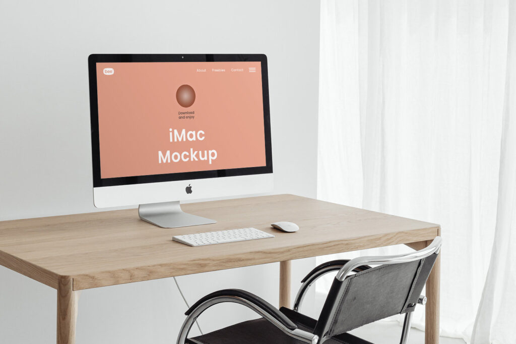 Home Office iMac Mockup in Perspective Sight