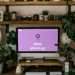 Home Office iMac with Plants Mockup