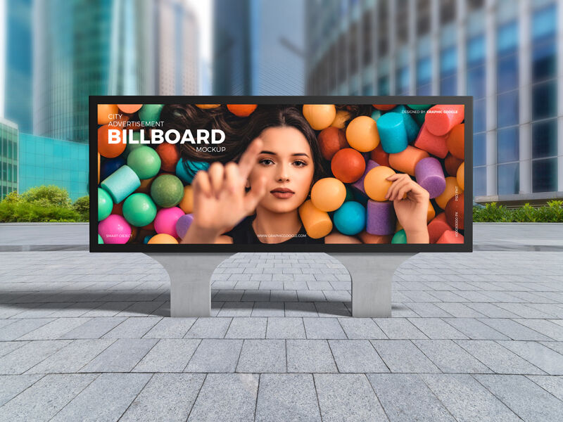 Horizontal Advertisement Billboard in the City Mockup Front View
