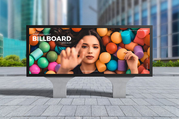 Horizontal Advertisement Billboard in the City Mockup Front View