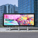 Horizontal Advertisement Billboard on the Roadside in Front View Mockup