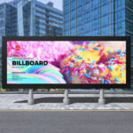 Horizontal Advertisement Billboard on the Roadside in Front View Mockup