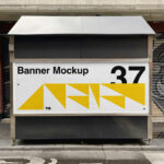 Horizontal Banner on Newspaper Stand Mockup in Front Angle