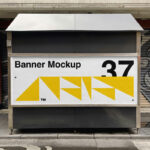 Horizontal Banner on Newspaper Stand Mockup in Front Angle