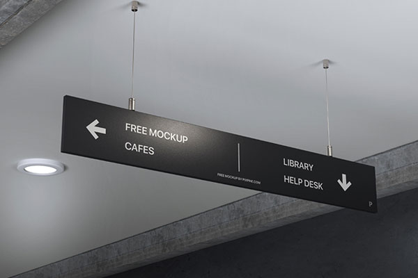 Horizontal Direction Sign Mockup Hanging with Steel Wire