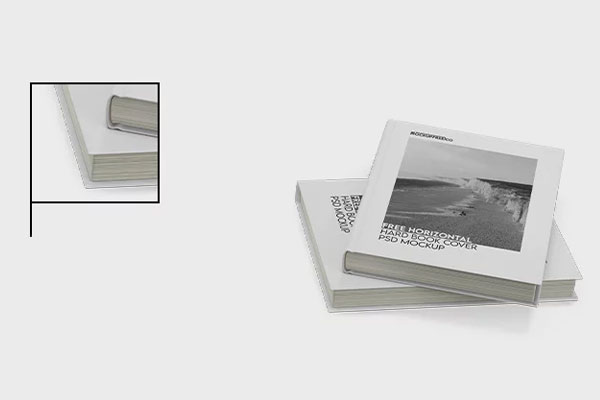 Horizontal Hard Book Cover Mockup in 3 Sights