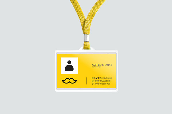 Horizontal ID Card Holder and Lanyard in the Front View Mockup