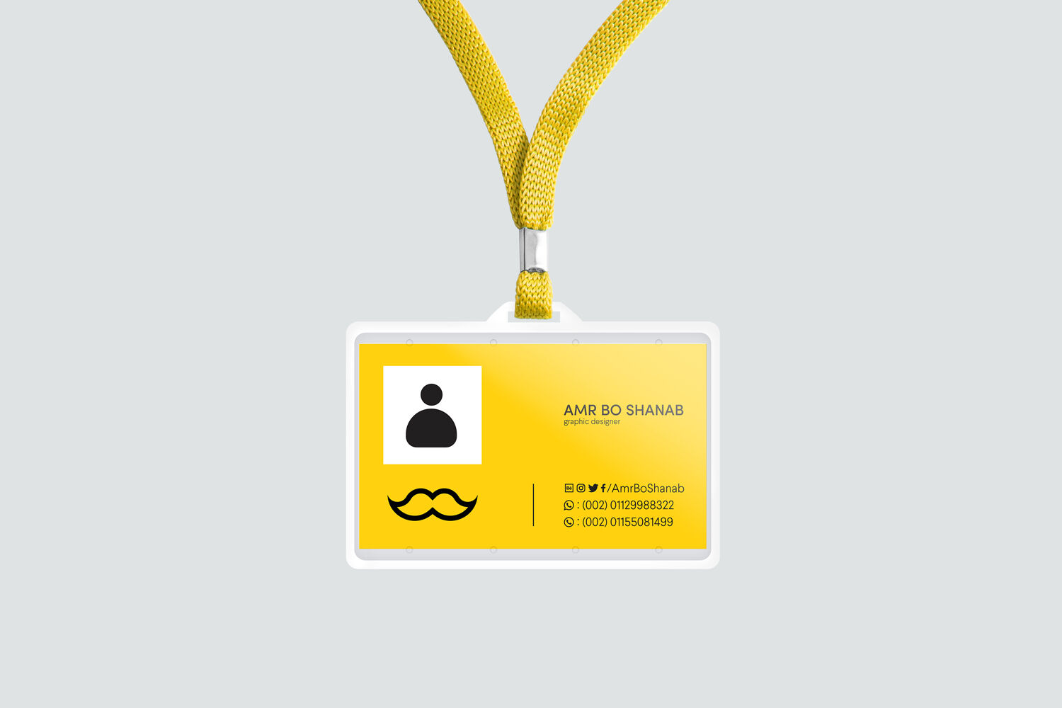 Horizontal ID Card Holder and Lanyard in the Front View Mockup FREE PSD