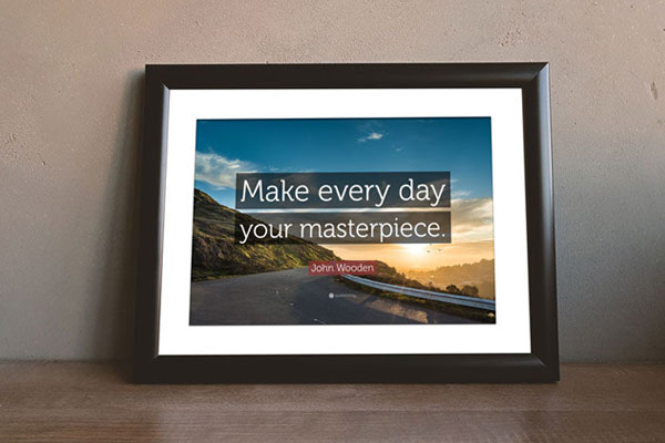 Horizontal Photo Frame Leaning Against the Wall in Front View Mockup