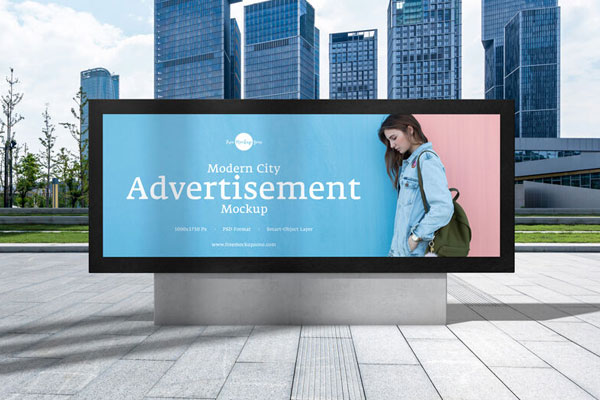 Horizontal Signage in City Standing in the Front View Mockup