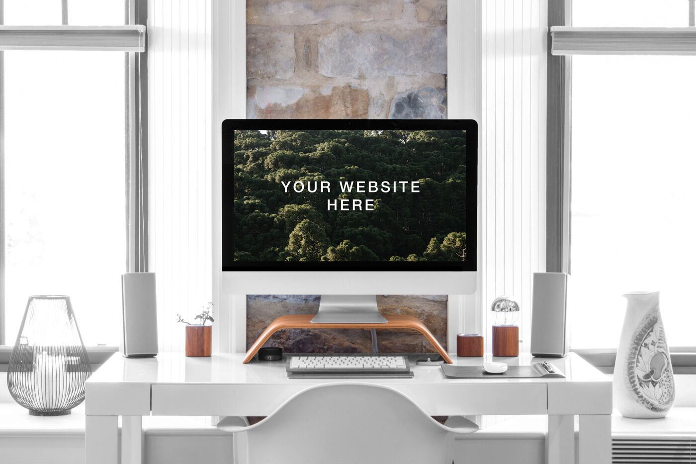 Hyper-realistic iMac on a Desk in a Room Front View Mockup FREE PSD