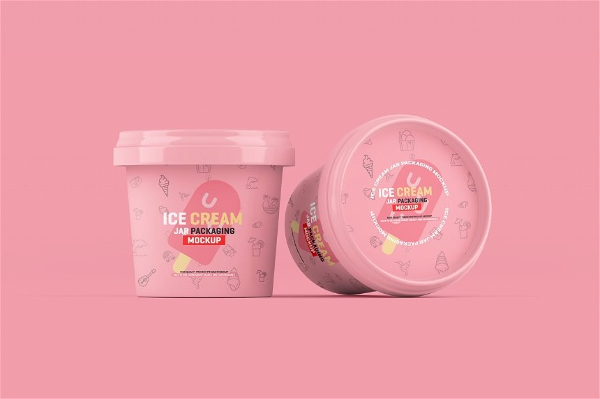 Ice Cream Jar Mockup in 3 Showcases