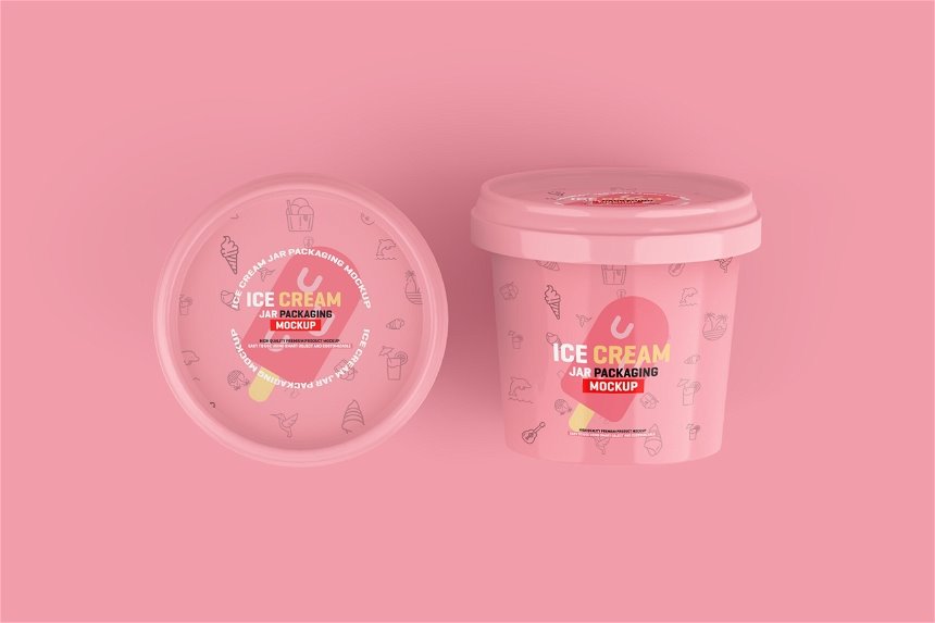 Ice Cream Jar Mockup in 3 Showcases