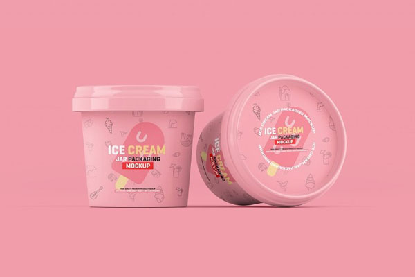 Ice Cream Jar Mockup in 3 Showcases