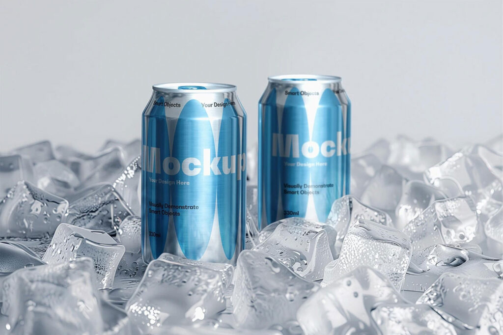 Ice Cubes Soda Cans Mockup