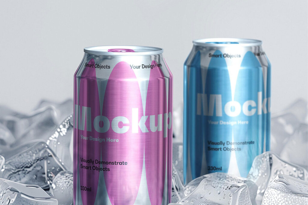 Ice Cubes Soda Cans Mockup