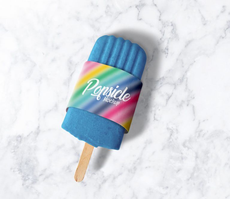 Ice Popsicle in Packaging Sleeve Laid in the Top View Mockup