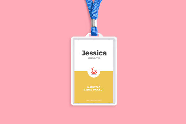 ID Card and Lanyard Laid in the Top View Mockup