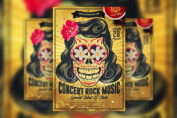 Illustrated Border Rock Music Concert Flyer Template and Facebook Cover