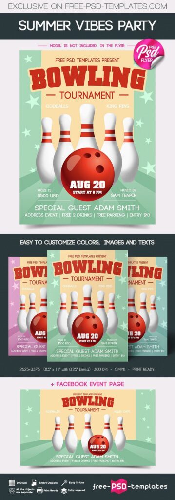 Illustrated Bowling Tournament Flyer Template