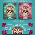 Illustrated Floral Dia de Muertos Flyer Template and Facebook Cover