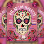 Illustrated Floral Dia de Muertos Flyer Template and Facebook Cover