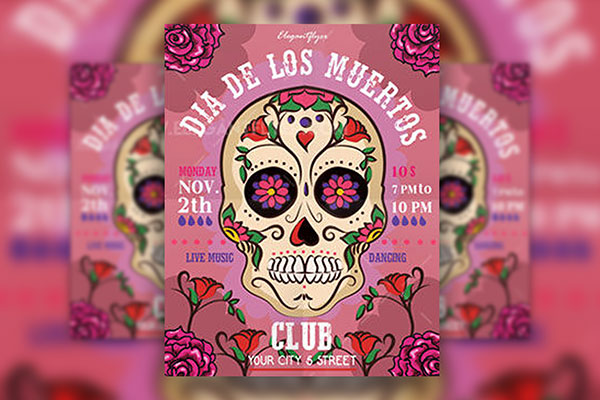 Illustrated Floral Dia de Muertos Flyer Template and Facebook Cover