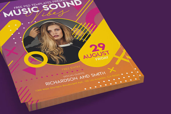 Illustrated Music Sound Vibes Flyer with a Facebook Cover Template
