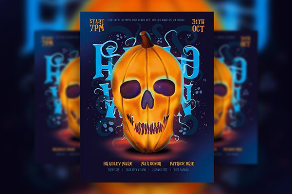 Illustrated, Skeletal Halloween Party Flyer and Facebook Cover Templates