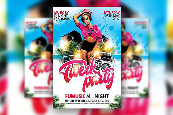 Illustrated Tropical Night Party Flyer Along with Facebook Cover Templates