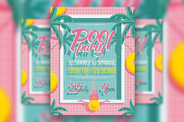 Illustrated Tropical Pool Party Flyer and Facebook Templates