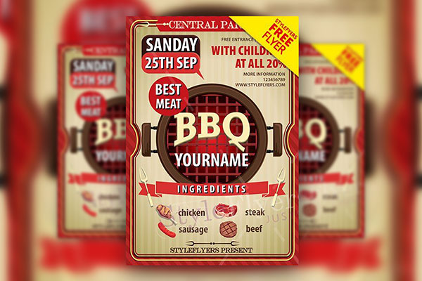 Illustrated, Vintage BBQ House Flyers Along with Facebook Cover Templates
