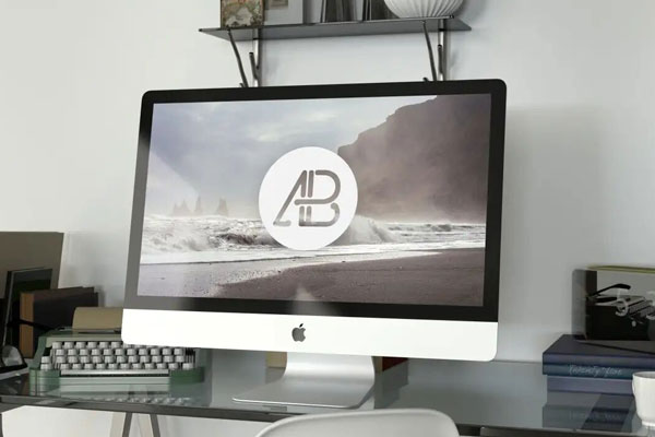 iMac 5K on a Glass Table Surrounds with Furniture Mockup