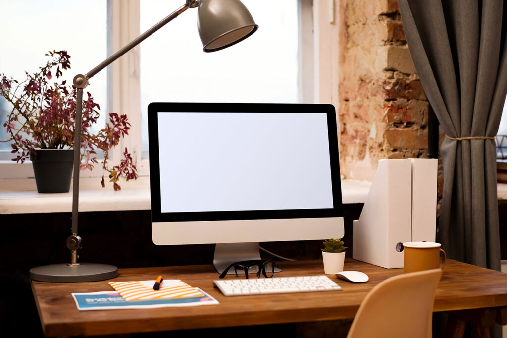 iMac on Wooden Desk Mockup
