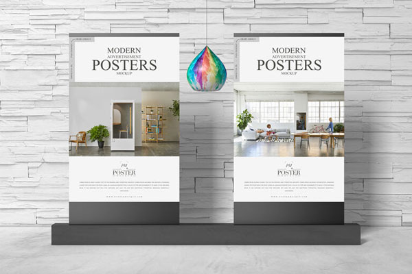 Indoor Billboard Mockup in Front of Bricks Wall
