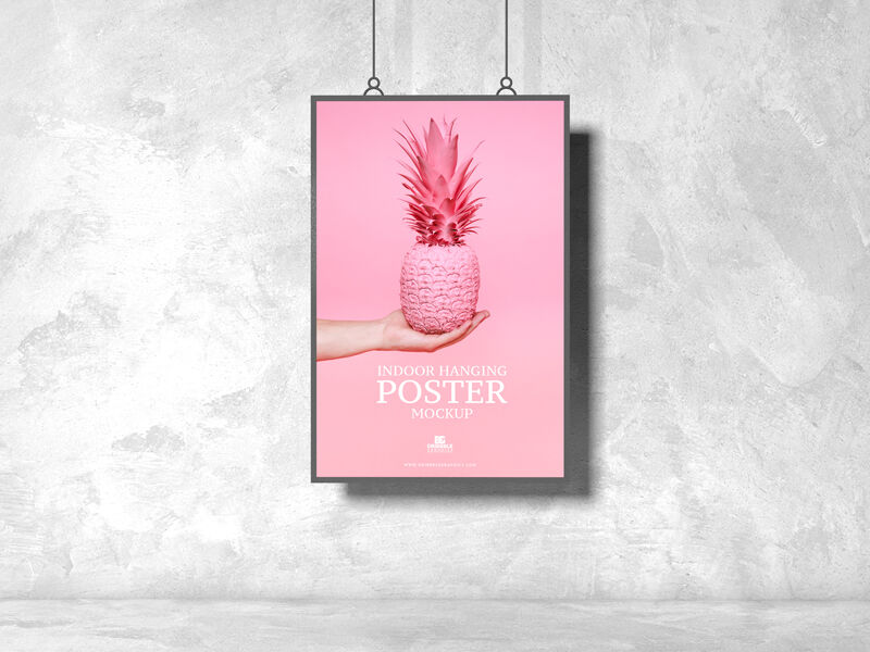 Indoor Hanging Poster with Two Strings Mockup