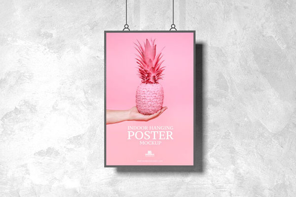 Indoor Hanging Poster with Two Strings Mockup