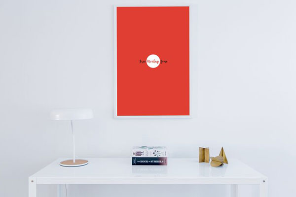 Indoor Photo Frame Hung on the Wall Mockup Front View