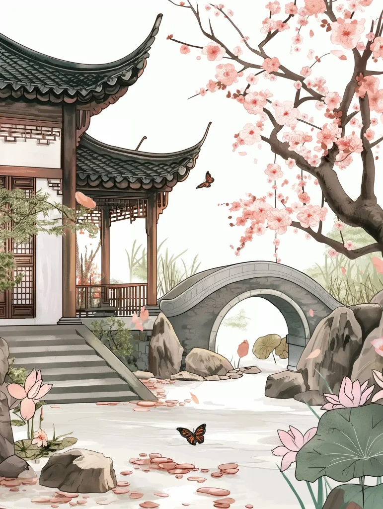 Ink Chinese Courtyard Landscape