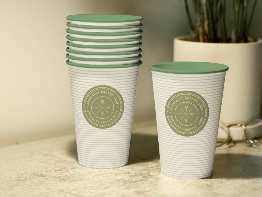 Interior Coffee Cup Logo Mockup on a Surface